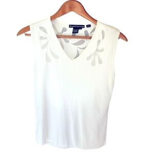 NEW Ziani Couture White Sleeveless Knit Top Size Large V Neck Cut Out Detail